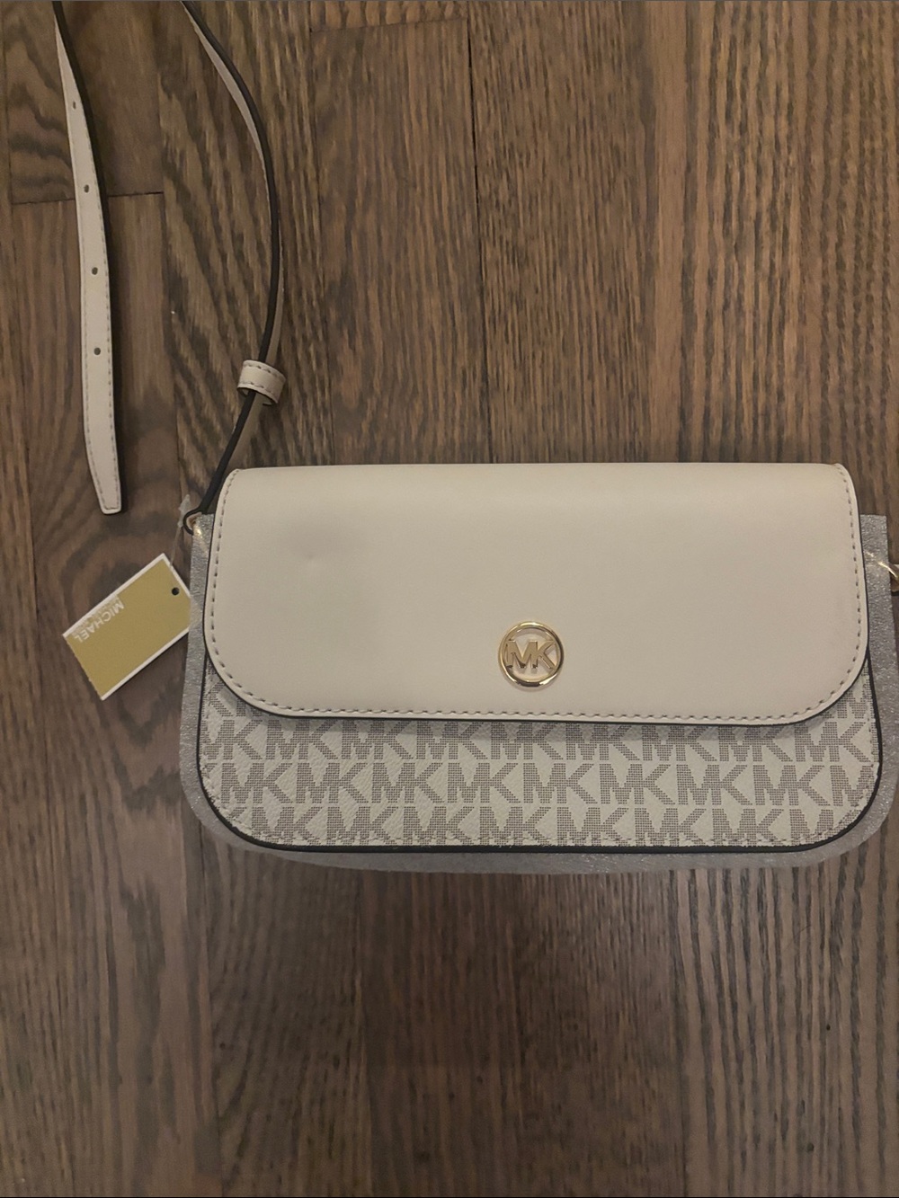 Michael Kors Jet Set Small Beige Cream Crossbody Bag with Signature MK Print - Picture 2 of 5